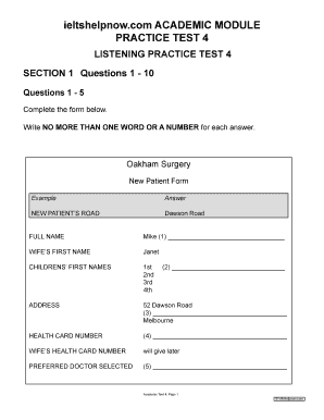 Oakham Surgery Ielts Listening Answers  Form