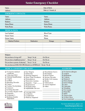 Emergency Kit Checklist Magnet Home Instead Senior Care Senior Emergency Kit the Senior Emergency Kit Checklist Gives a Family C  Form