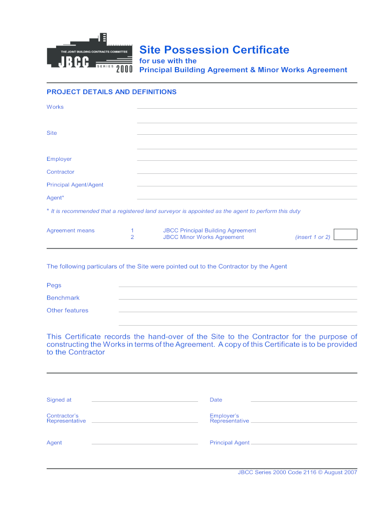 Site Possession Letter to Contractor  Form