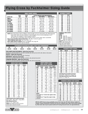 Flying Cross Size Chart  Form