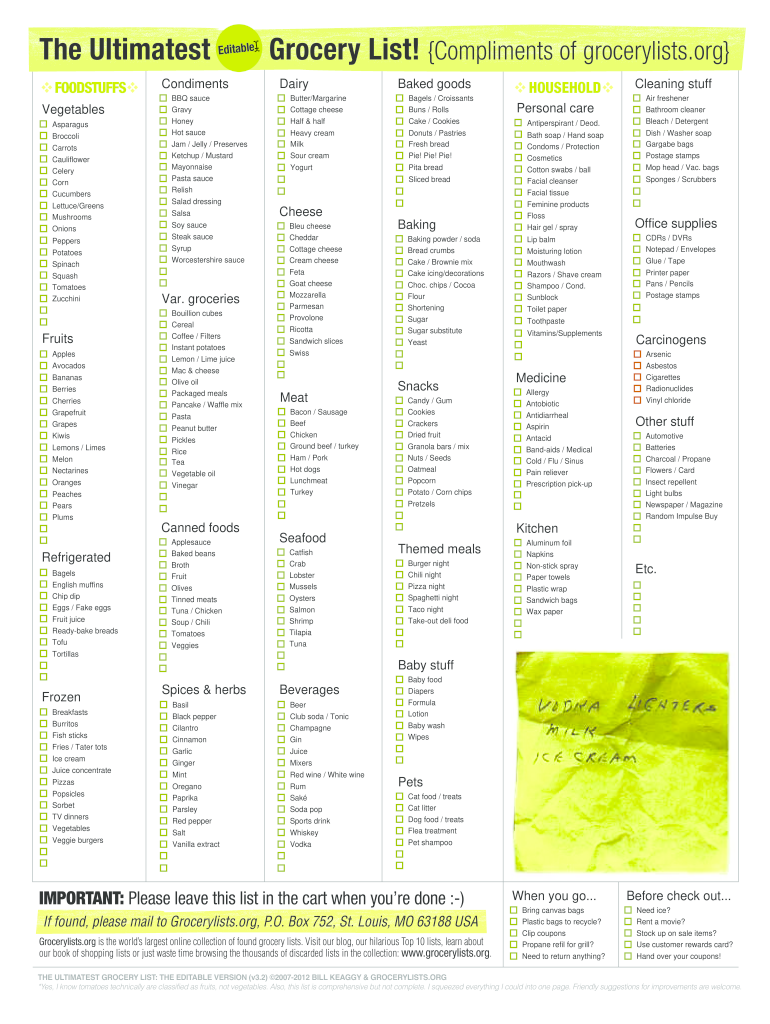 Ultimatest Grocery List  Form