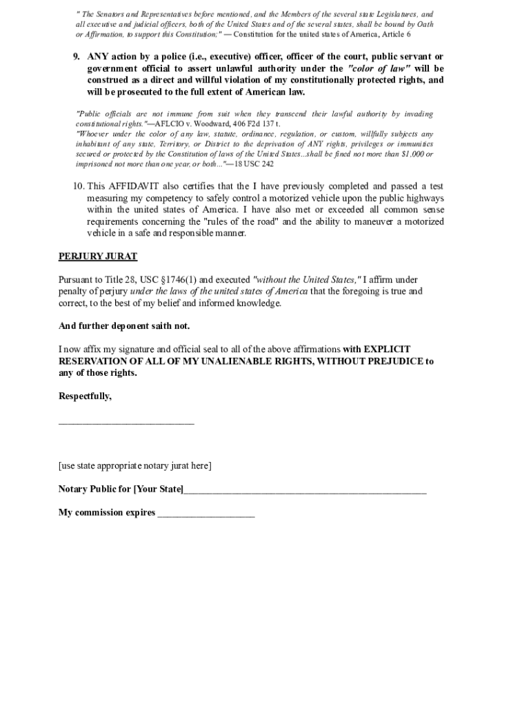 Affidavit Right to Travel  Form