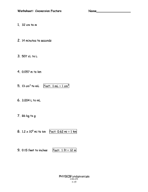 Conversion Factor Worksheet  Form