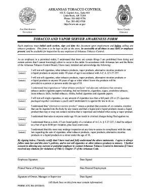 Arkansas Tobacco Server Awareness Form