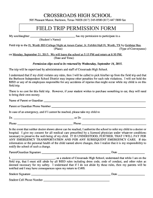 CrHS Permission Slip Form FWISD College Night Crossroads Crossroads Burlesonisd