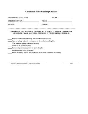 Concession Stand Checklist  Form
