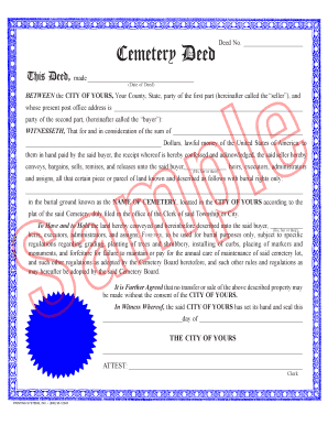 Cemetery Plot Deed Template  Form