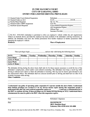 Ohio Driving Privileges Letter  Form