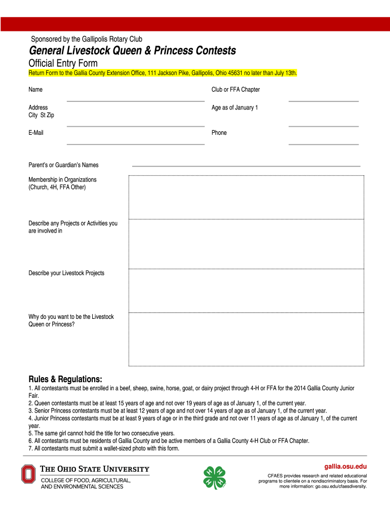 Gallia County Princess Entry Form