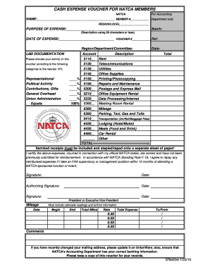 Cash Expense Voucher for Natca Members  Form