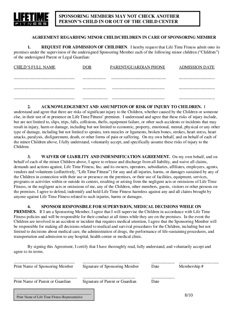 Lifetime Waiver  Form