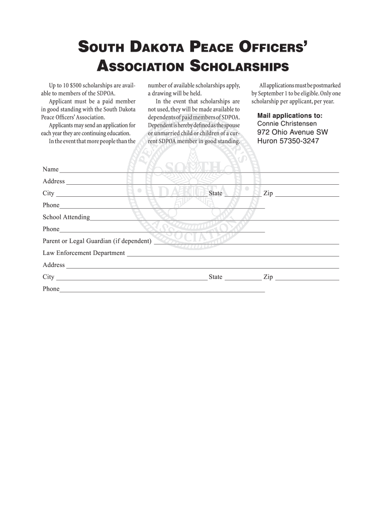  Scholarship Application  South Dakota Peace Officers39 Association 2010-2024