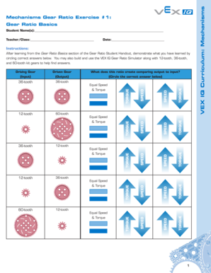 Vex Gear Ratio Worksheet Answer Key  Form