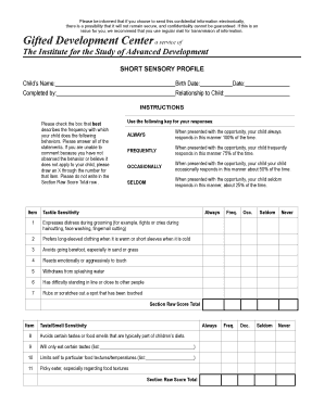 Sensory Profile 2 Download  Form