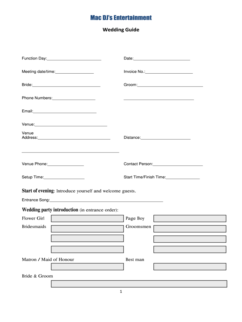 Wedding Mc Running Sheet  Form