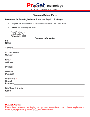 Warranty Return Form Prosat Technology