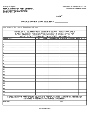 Application for Pest Control Equipment Registration Yuba County Co Yuba Ca  Form