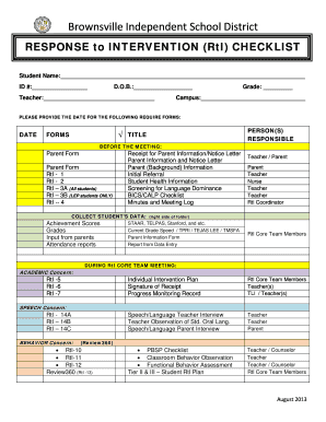 Rti Checklist for Teachers  Form
