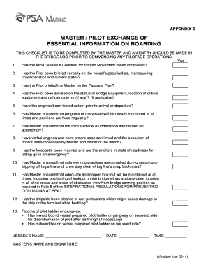 Master Pilot Exchange of Essential Information on PSA Marine