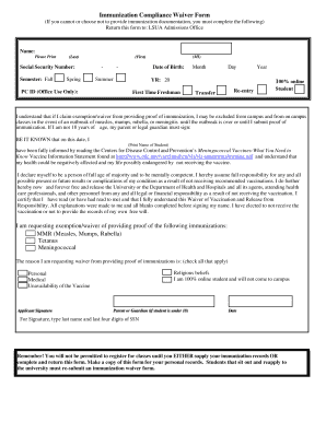 Immunization Compliance Waiver Form LSUA Online Elearn Lsua