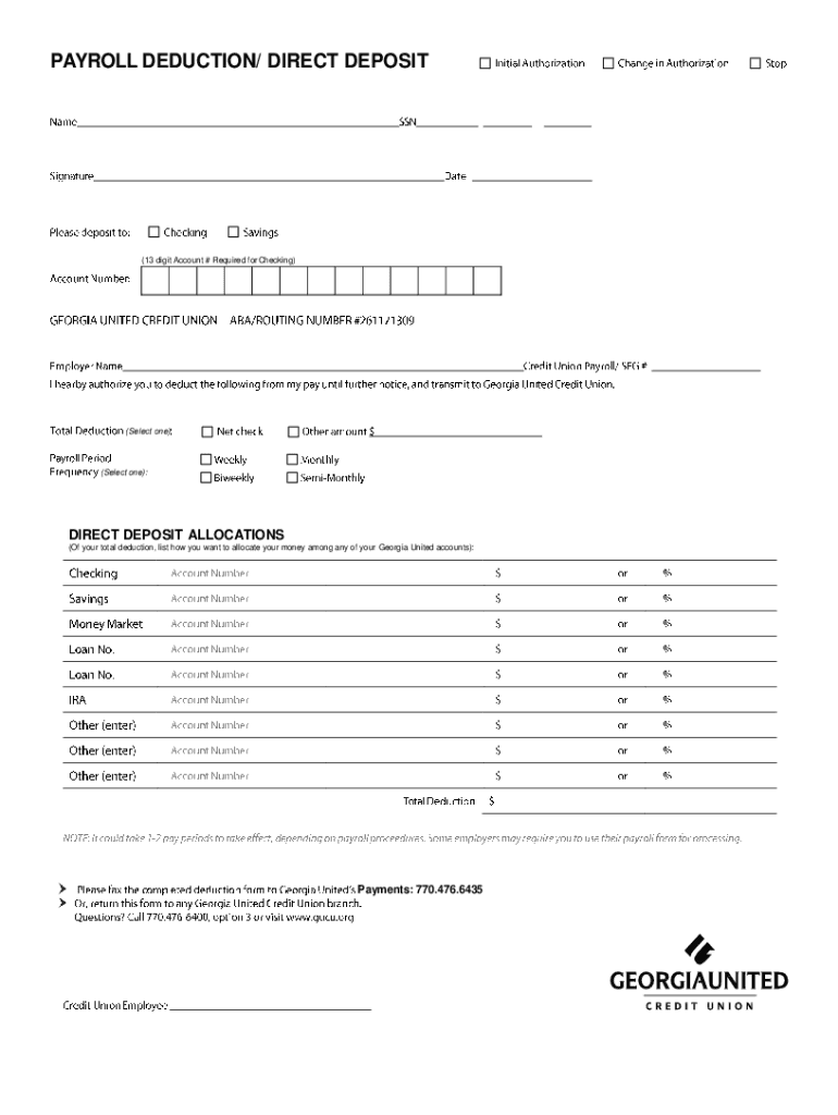 Georgia United Credit Union Direct Deposit Form