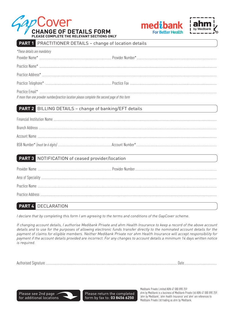 Medibank Postal Address  Form