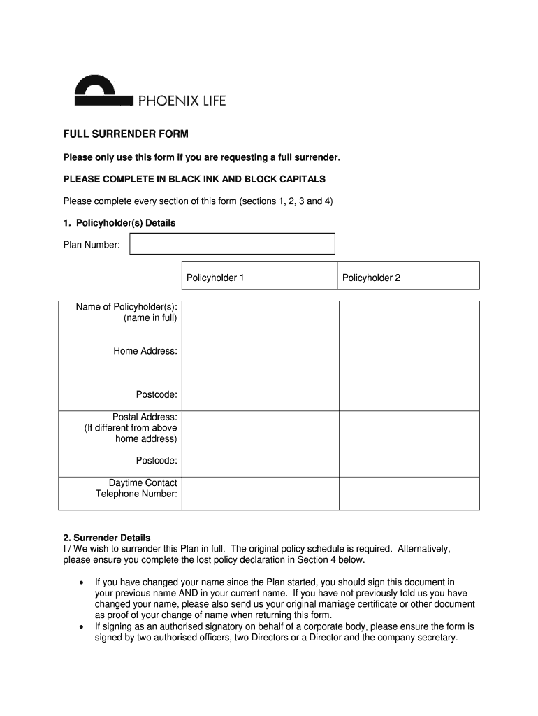 Phoenix Life Ltd Uk  Form