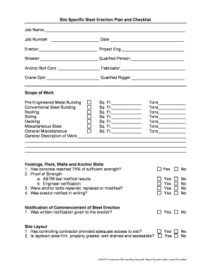 Site Specific Steel Erection Plan and Checklist Job Name Bb MICCS  Form