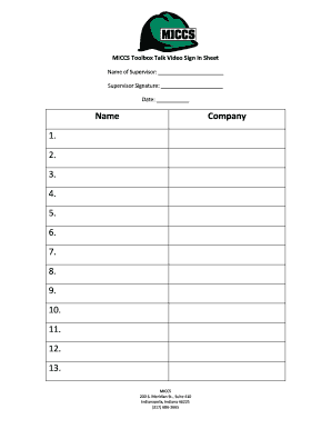 Toolbox Talk Sign in Sheet  Form