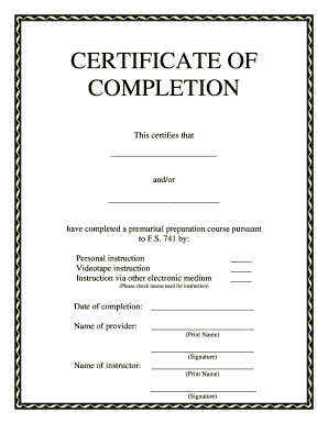 CERTIFICATE of COMPLETION Clerk of the Court  Form