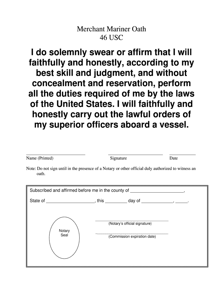 Merchant Mariner Oath 46 Usc Form PDF