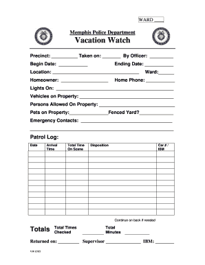 Vacation Watch  Form