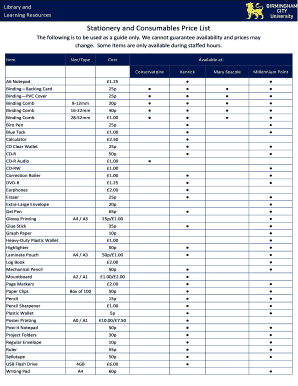 Office Stationery Items List with Images and Price  Form