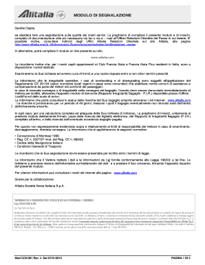 Alitalia Modulo Di Segnalazione  Form