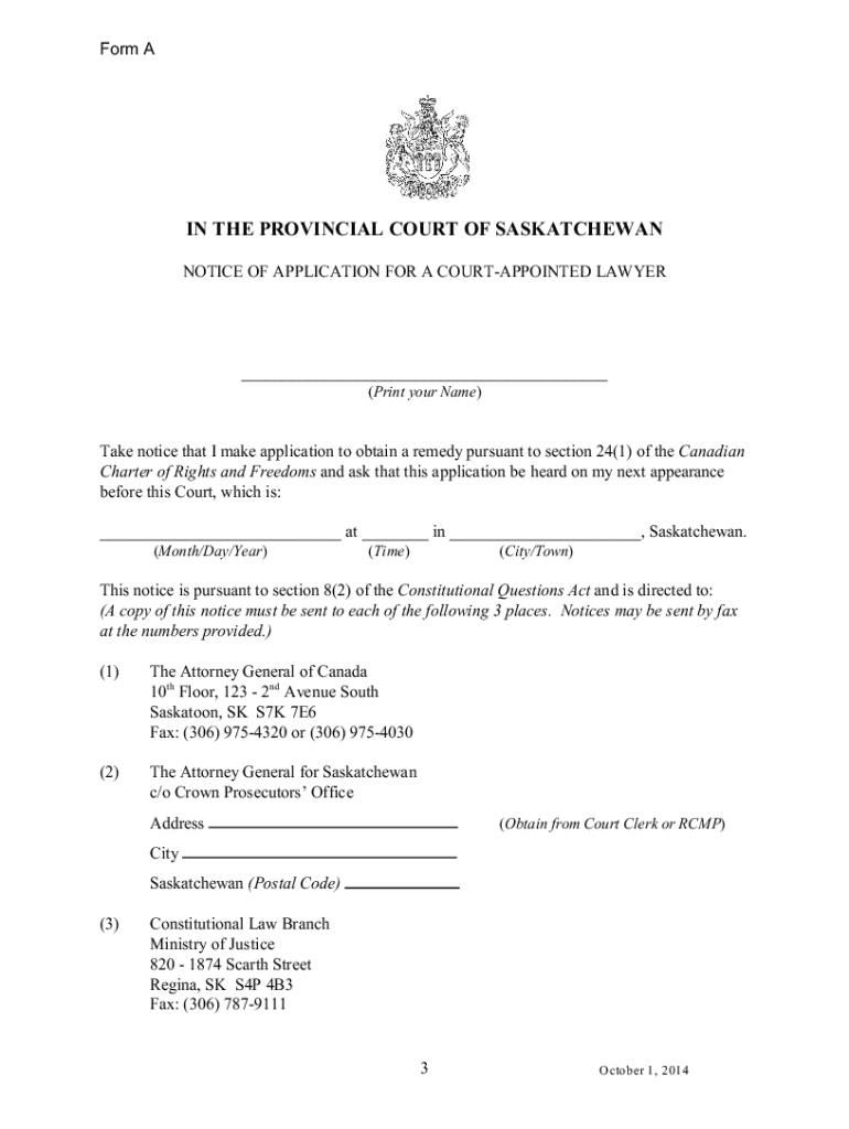 Court Appointed Lawyer  Form