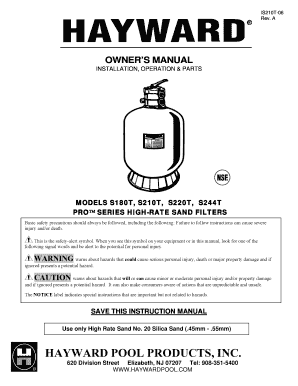 Hayward S244t Parts Manual  Form