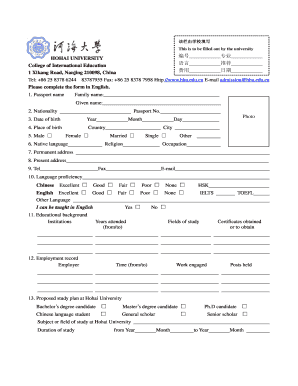 Hohai University Online Application  Form