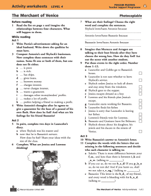 Merchant of Venice Worksheets PDF  Form