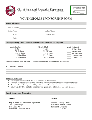 Sports Sponsorship Form