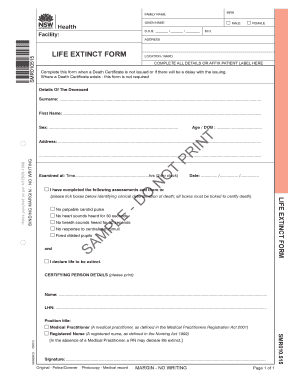 Life Extinct Form Nsw