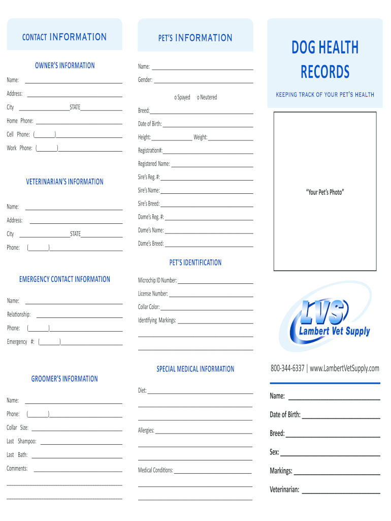 Editable PDF Dog Health Records  Form