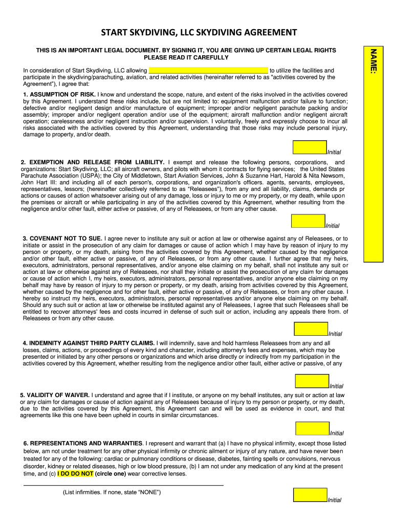 Skydiving Waiver Form