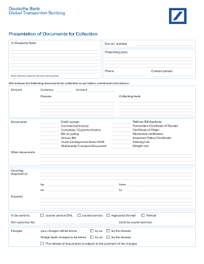 Presentation of Documents for Collection Deutsche Bank  Form