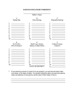 Earnings Disclosure Worksheet  Form