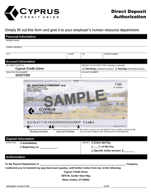 Cyprus Credit Union Routing Number  Form