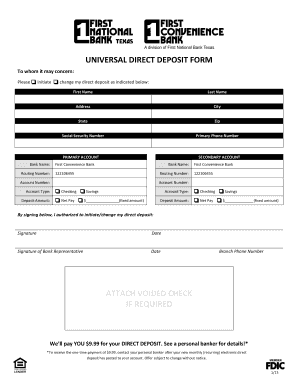 Universal Direct Deposit Form