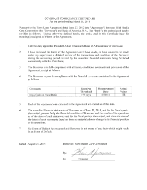 Covenant Compliance Certificate Template  Form