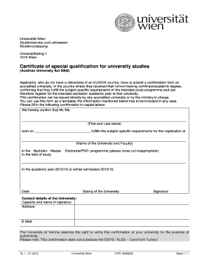 University Entrance Certificate  Form
