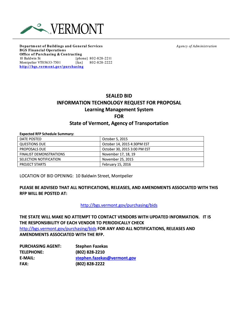 Vermont Sealed Bid  Form