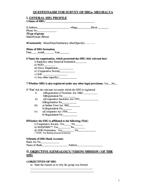 Self Help Group Questionnaire PDF  Form